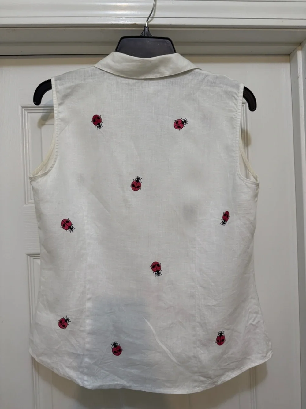 Richard Malcolm Irish Linen Ladybug Embroidered Button Top White Size L - Picture 2 of 8
